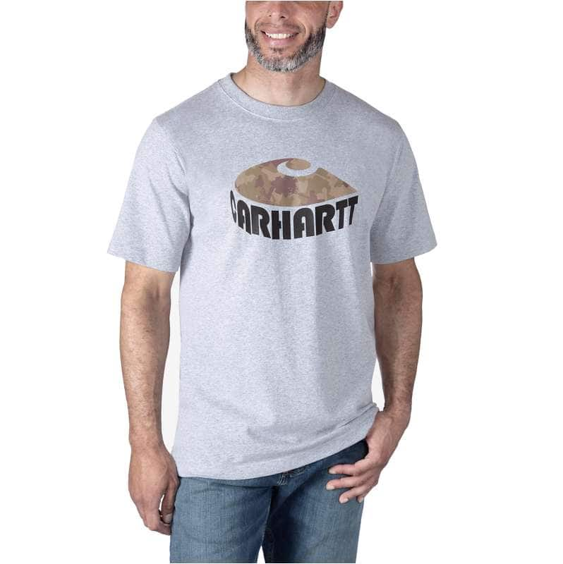 Carhartt  Heather Gray Relaxed Fit Heavyweight Short-Sleeve Camo C Graphic T-Shirt