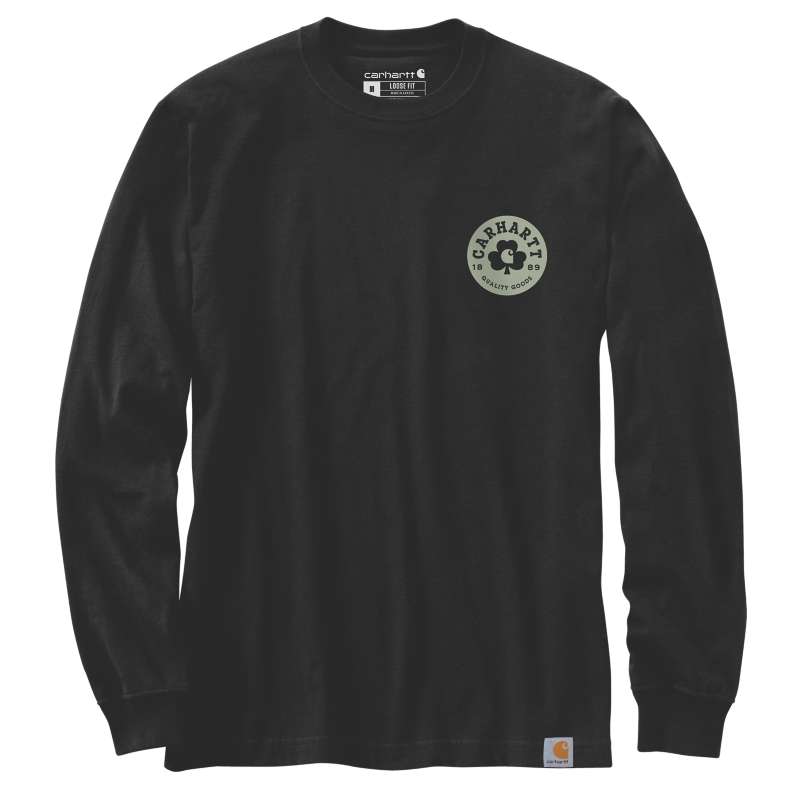 Carhartt  Black Loose Fit Heavyweight Long-Sleeve Shamrock Graphic T-Shirt