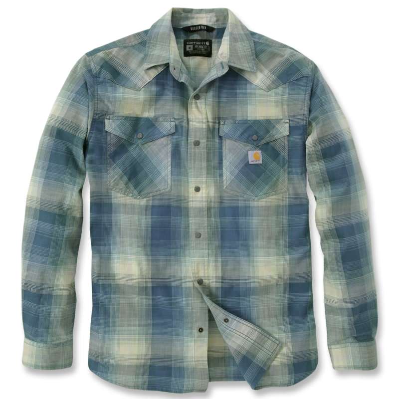 Carhartt  Storm Blue Montana Rugged Flex Relaxed Fit Lightweight Long-Sleeve Snap-Front Plaid Shirt