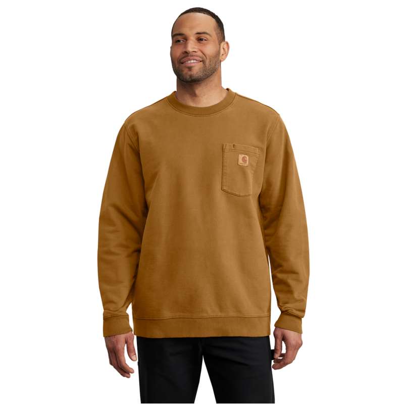 Carhartt  Carhartt Brown Relaxed Fit Midweight Garment Dye French Terry Crewneck Pocket Sweatshirt