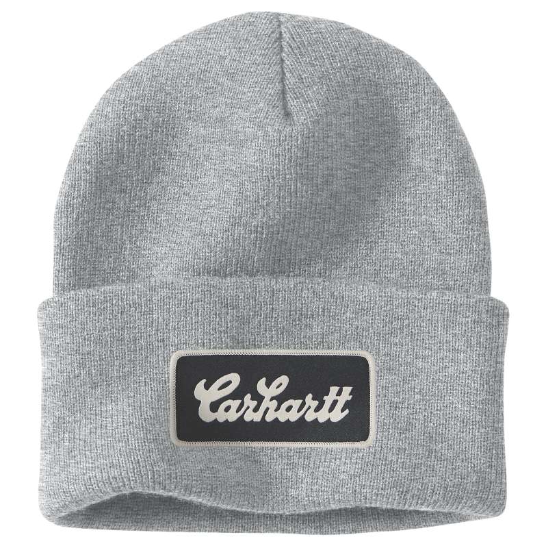 Carhartt  Heather Gray Knit Cuffed Script Patch Beanie