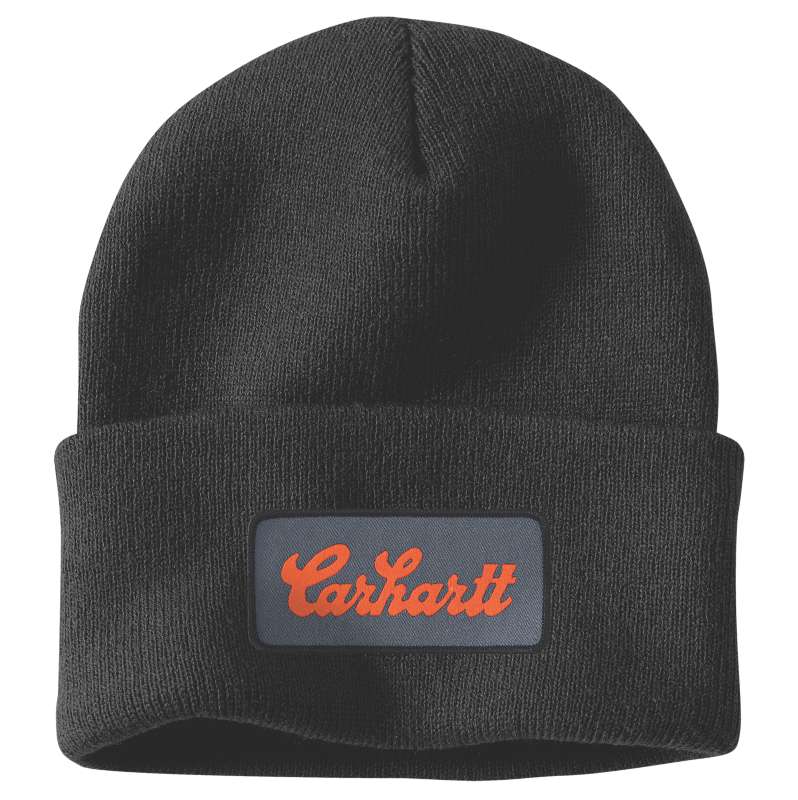 Carhartt  Black Knit Cuffed Script Patch Beanie