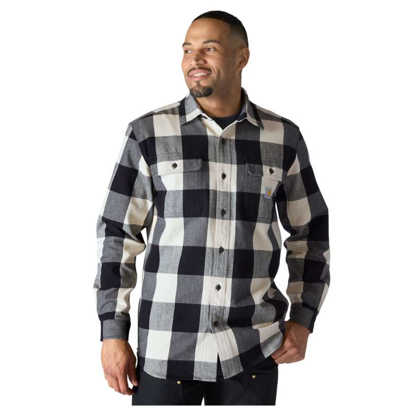 Carhartt  Oat Milk Loose Fit Heavyweight Flannel Long-Sleeve Plaid Shirt