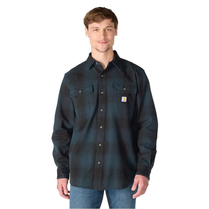 Carhartt  Deep Smoke Blue Loose Fit Heavyweight Flannel Long-Sleeve Plaid Shirt