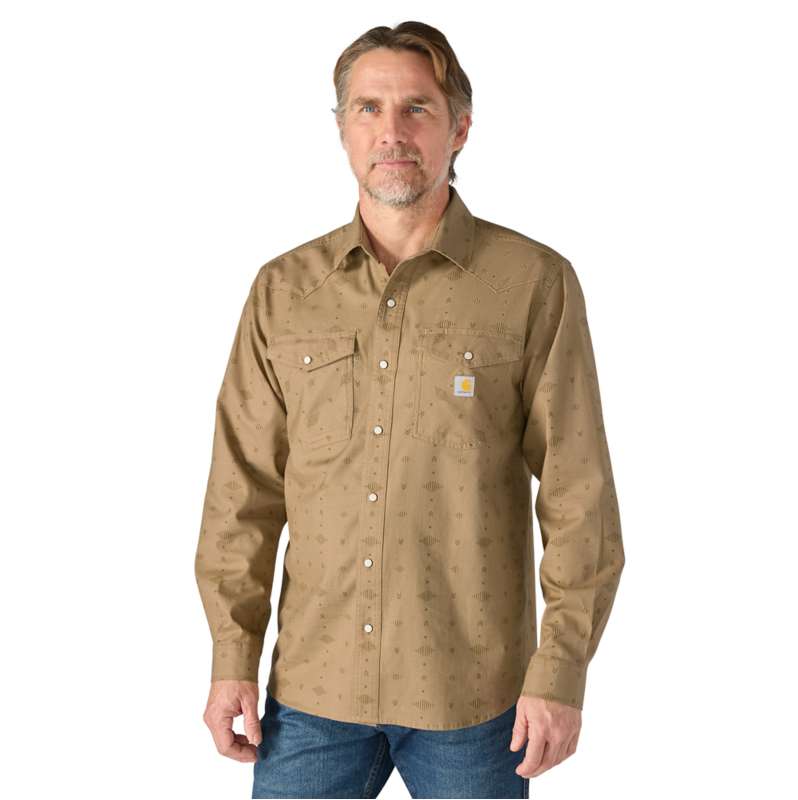 Carhartt  Night Fatigue Geo Print Montana Rugged Flex™ Relaxed Fit Lightweight Long-Sleeve Press-Stud Front Check Shirt