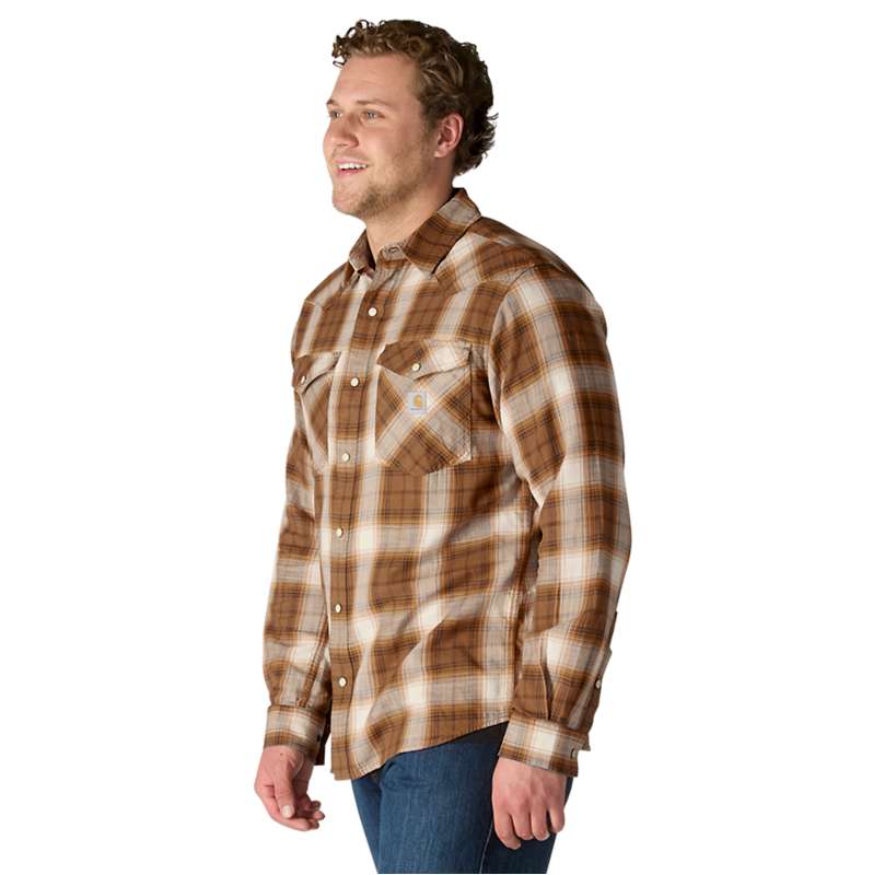 Carhartt  Carhartt Brown Montana Rugged Flex™ Relaxed Fit Lightweight Long-Sleeve Snap-Front Plaid Shirt