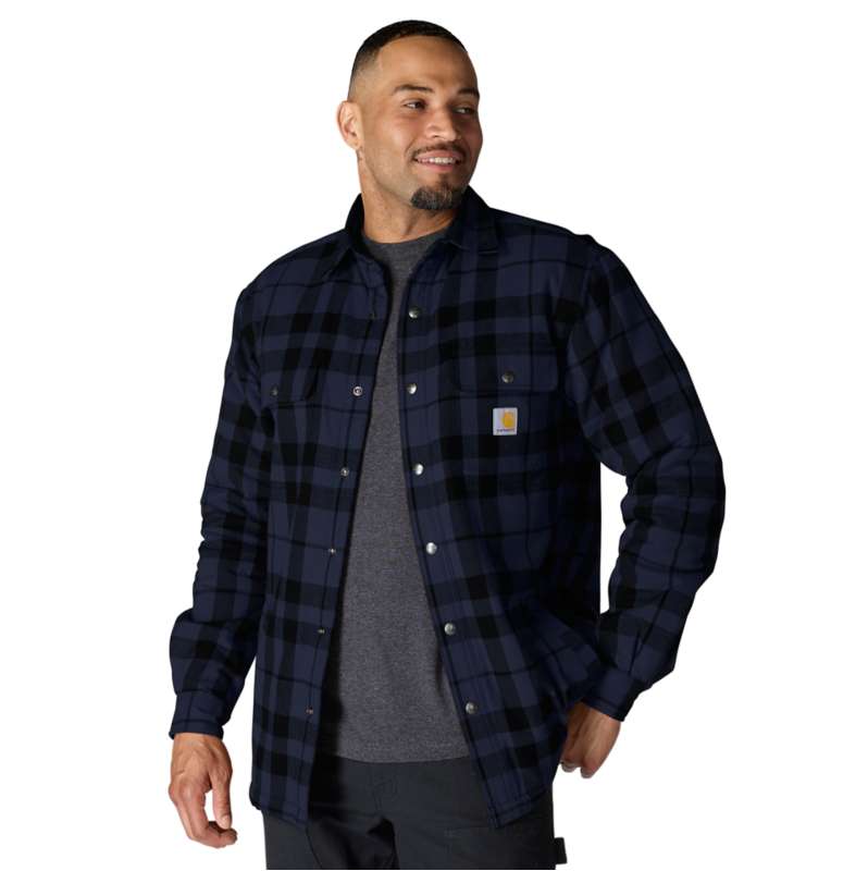 Carhartt  Navy Relaxed Fit Flannel Sherpa-Lined Shirt Jac