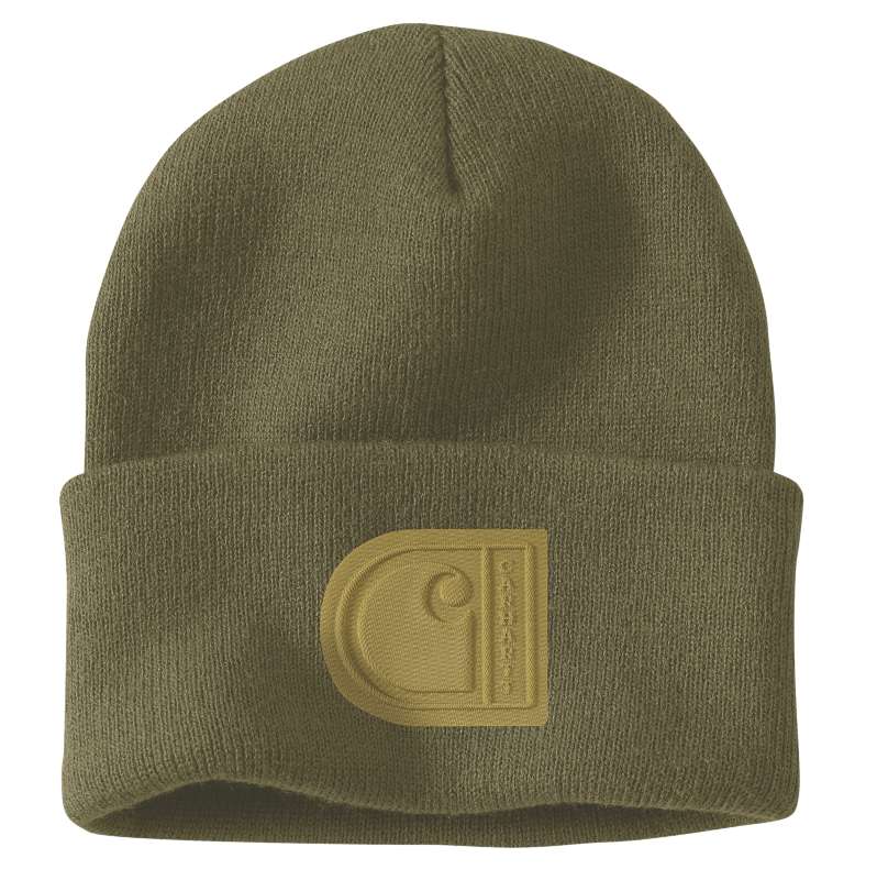Carhartt  Dark Bronzed Green Knit Cuffed C Patch Beanie
