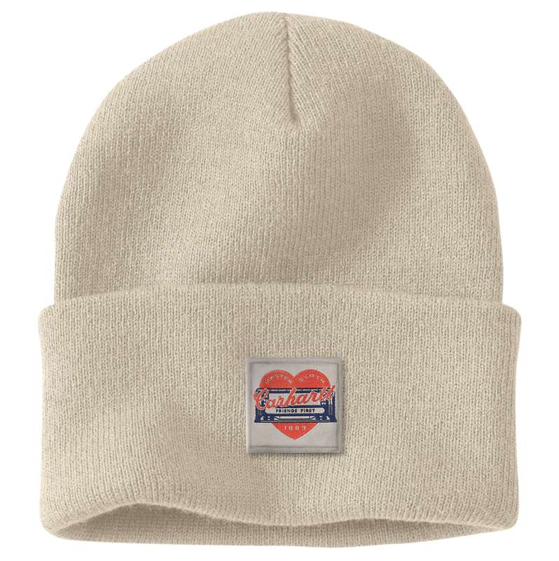 Carhartt  Oat Milk Knit Heart Patch Beanie