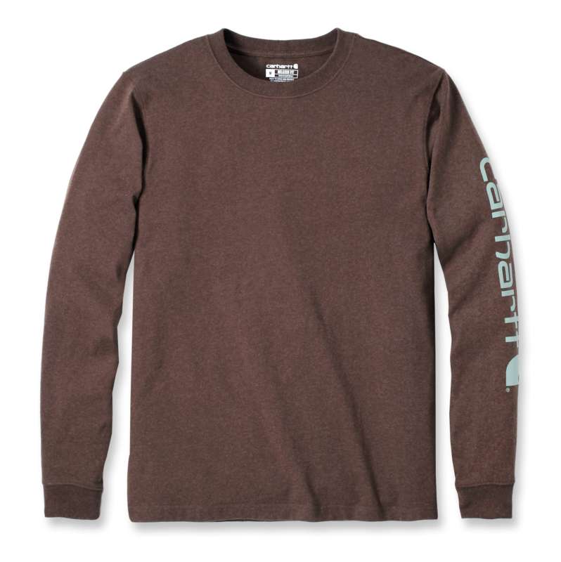 Carhartt  Mocha Heather Relaxed Fit Heavyweight Long-Sleeve Logo Sleeve Graphic T-Shirt