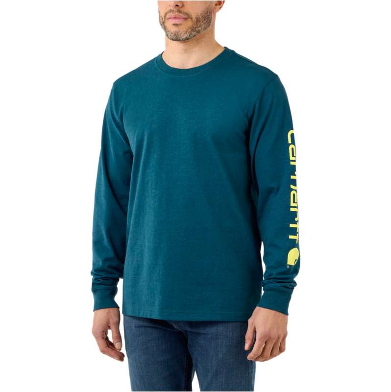 Carhartt  Night Blue Heather Relaxed Fit Heavyweight Long-Sleeve Logo Sleeve Graphic T-Shirt