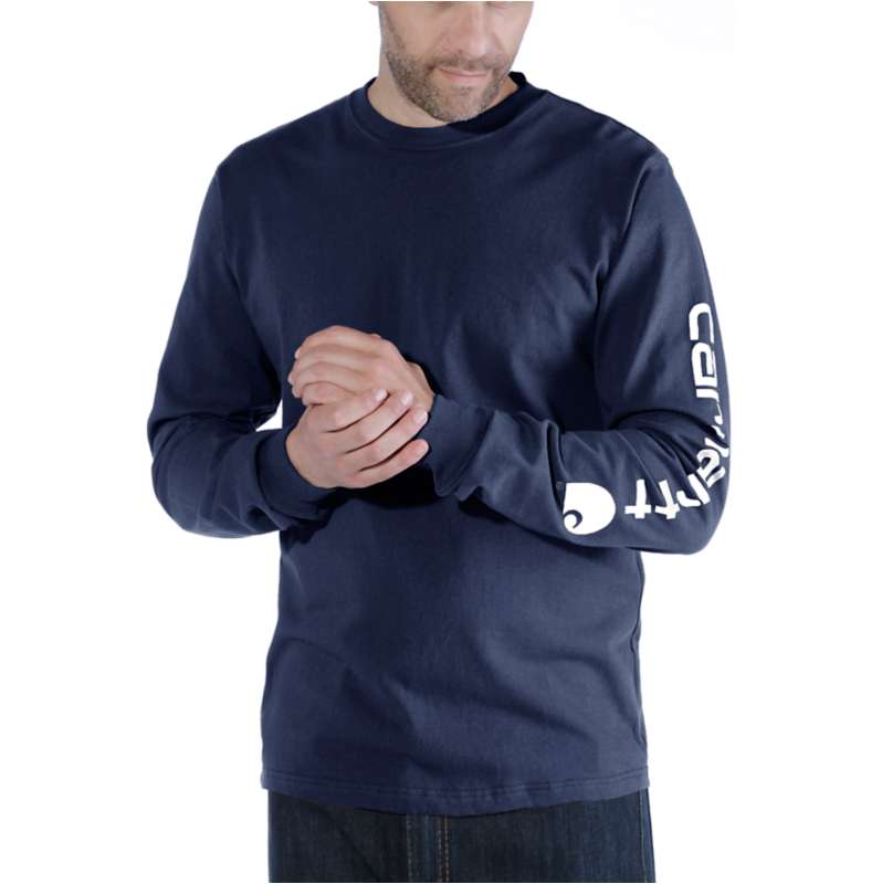 Carhartt  Navy Relaxed Fit Heavyweight Long-Sleeve Logo Sleeve Graphic T-Shirt