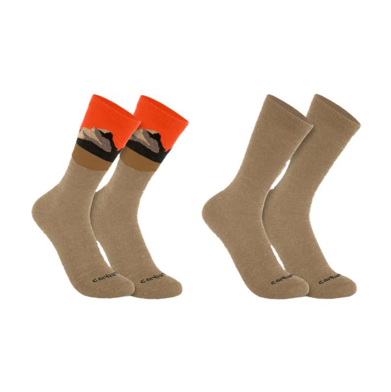 Carhartt  Dark Khaki Midweight Synthetic-Wool Blend Mountain Crew Sock 2 Pack