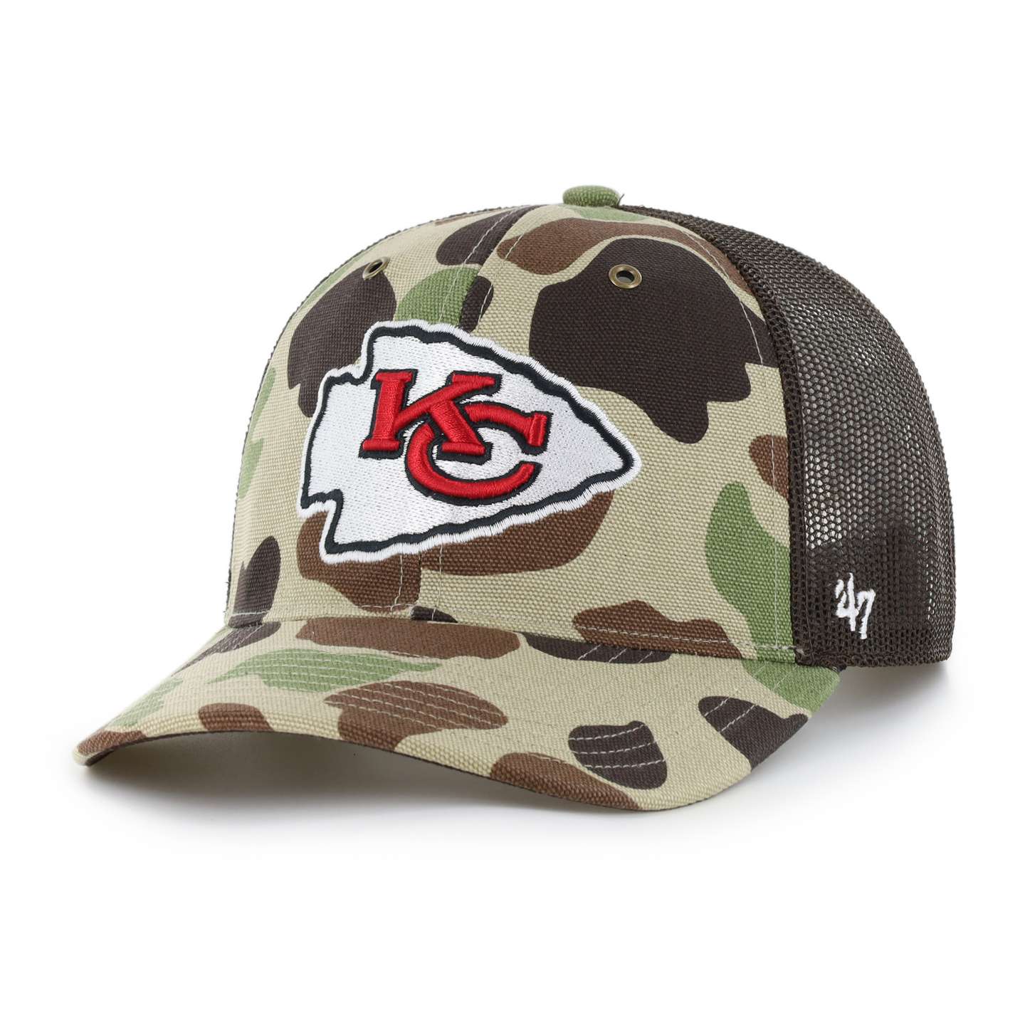 Мужская кепка-тракер '47 Kansas City Chiefs Camo Trucker для Carhartt, свободный крой, цвет: Камуфляжный — фото 1