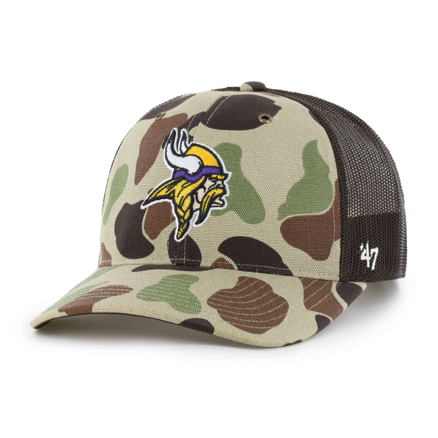 Мужская кепка-тракер '47 Minnesota Vikings Camo Trucker для Carhartt, свободный крой, цвет: Камуфляжный — фото 1