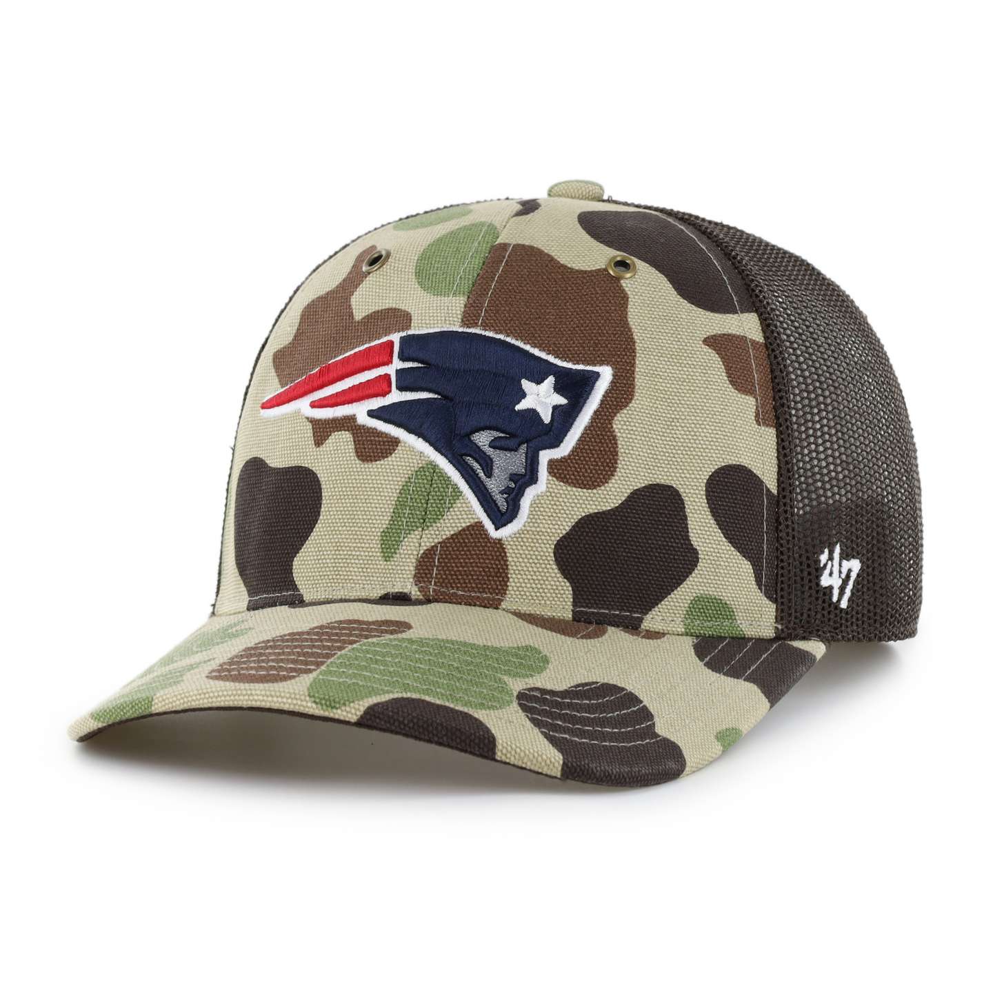 Мужская кепка-тракер '47 New England Patriots Camo Trucker для Carhartt, свободный крой, цвет: Камуфляжный — фото 1