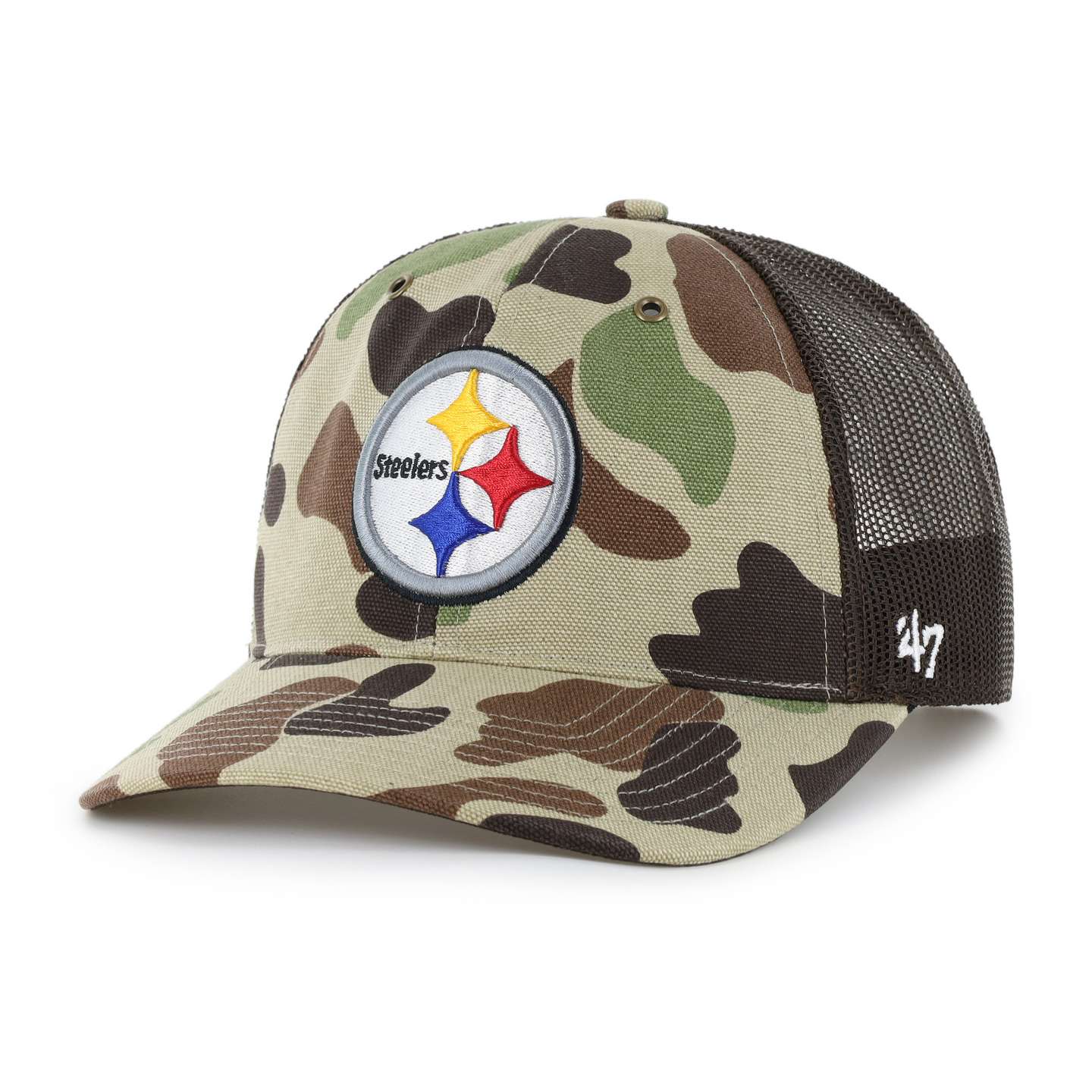 Кепка-тракер Carhartt Pittsburgh Steelers '47 Trucker, камуфляжная, свободного кроя, цвет: Камуфляжный — фото 1