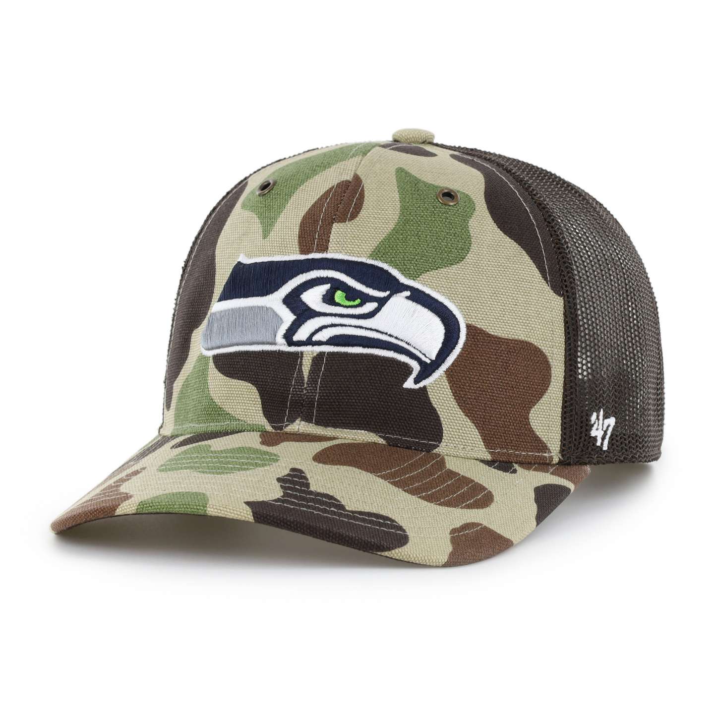 Мужская кепка-тракер '47 Seattle Seahawks Camo Trucker для Carhartt, свободный крой, цвет: Камуфляжный — фото 1