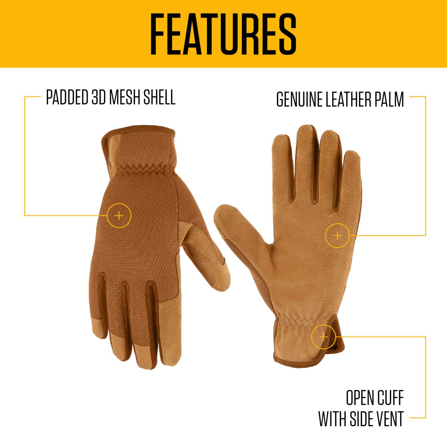 Женские перчатки Carhartt Leather High Dexterity, цвет: Коричневый — фото 2
