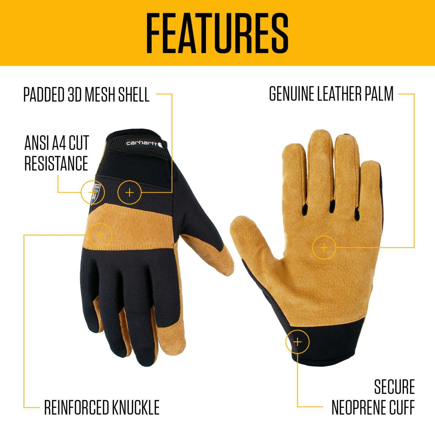 Мужские перчатки Carhartt Cut-Resistant High Dexterity, цвет: Чёрный — фото 2