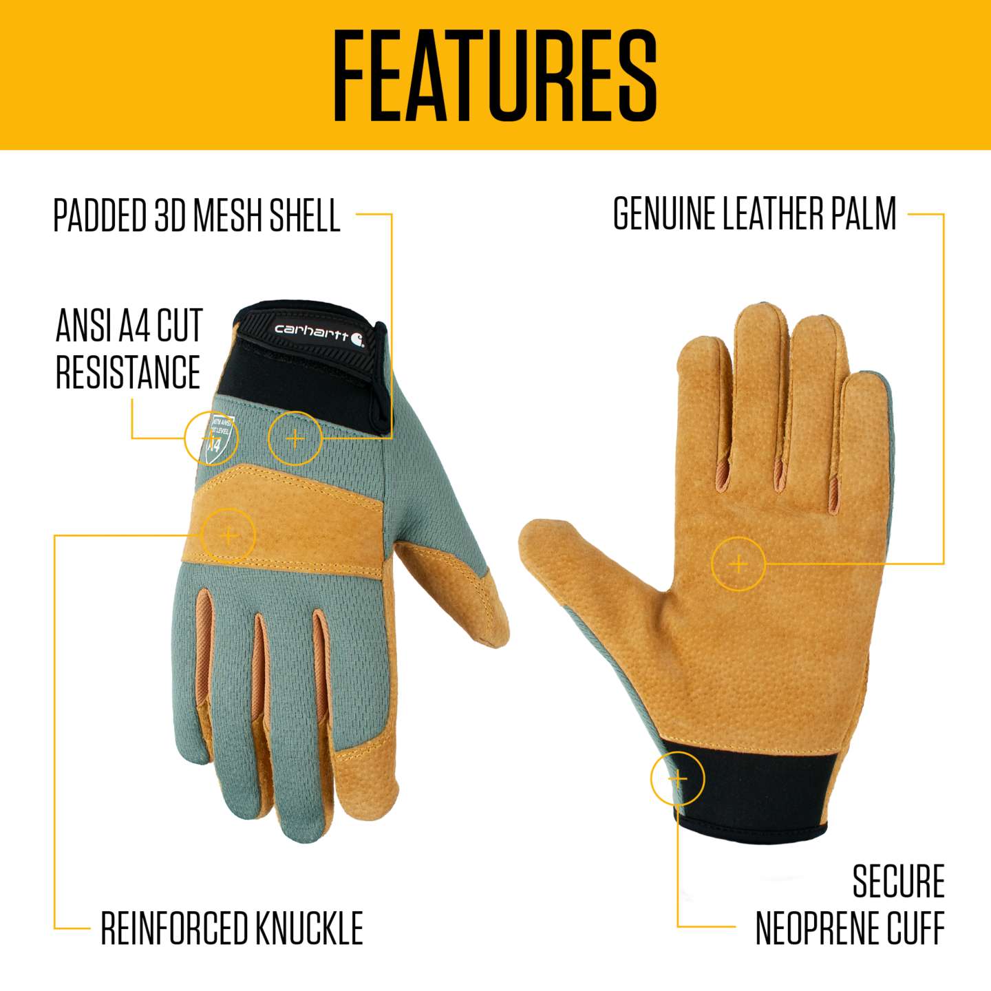 Женские перчатки Carhartt Cut-Resistant High Dexterity, цвет: Зелёный сланцевый — фото 2