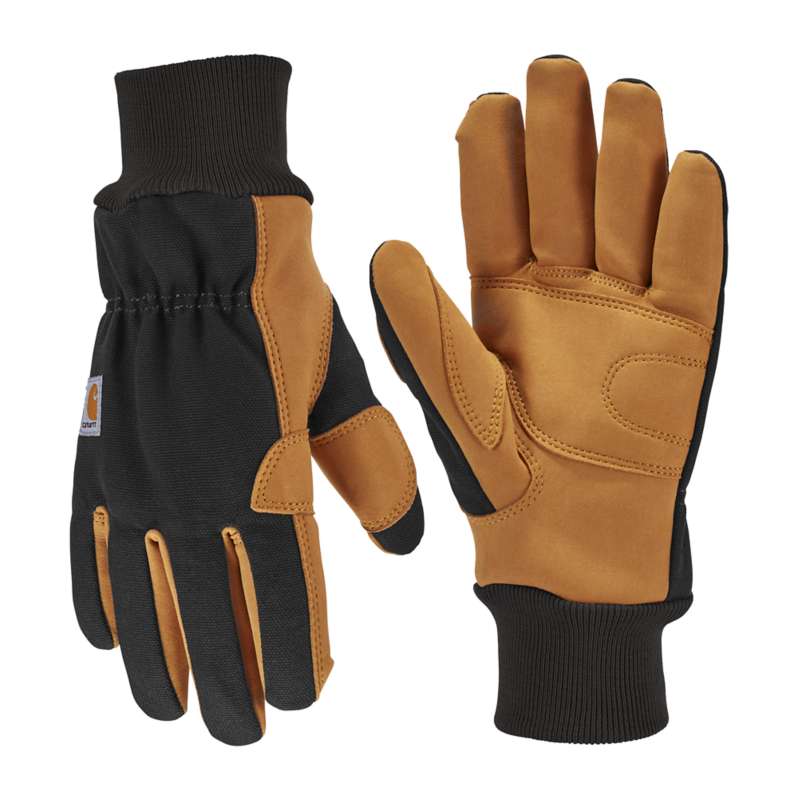 Carhartt  Black Insulated Duck Synthetic Leather Knit Cuff Glove