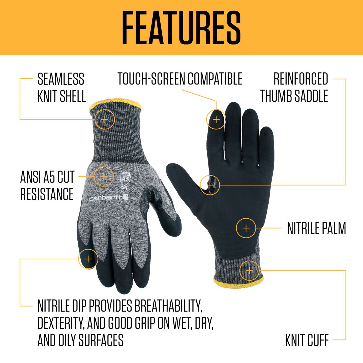 Мужские перчатки Carhartt Cut-Resistant Nitrile, цвет: Серый — фото 2