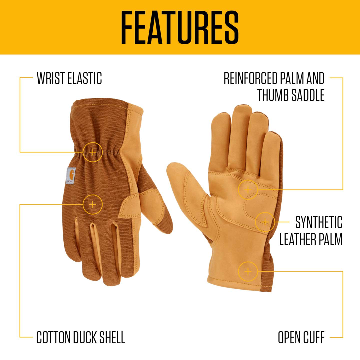 Женские перчатки Carhartt Duck/Synthetic Leather Open Cuff, цвет: Коричневый — фото 2