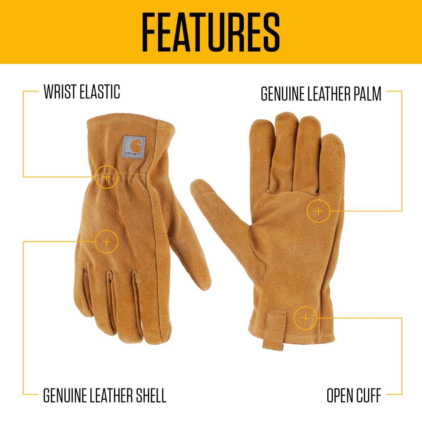 Мужские перчатки Carhartt Leather Open Cuff Glove, цвет: Коричневый — фото 2