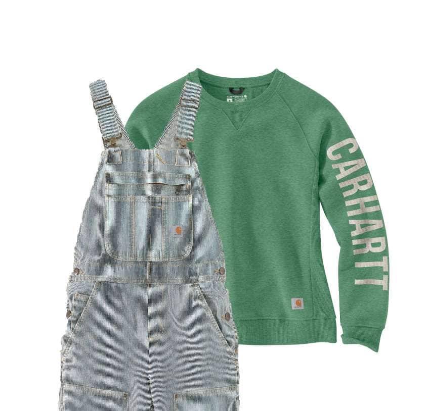 overalls and long sleeve t-shirt
