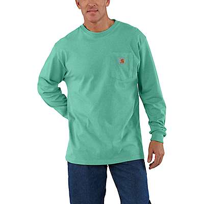 Carhartt Men's Blue Lagoon Heather Loose Fit Heavyweight Long-Sleeve Pocket T-Shirt