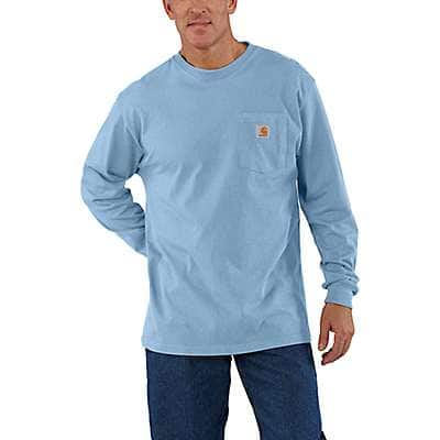 Carhartt Men's Alpine Blue Heather Loose Fit Heavyweight Long-Sleeve Pocket T-Shirt