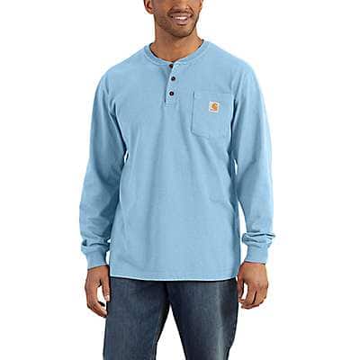 Carhartt Men's Alpine Blue Heather Loose Fit Heavyweight Long-Sleeve Pocket Henley T-Shirt