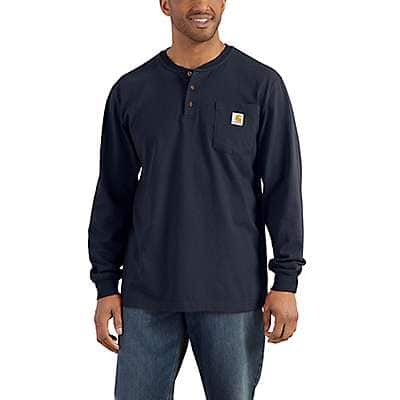 Carhartt Men's Navy Loose Fit Heavyweight Long-Sleeve Pocket Henley T-Shirt