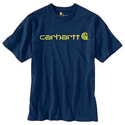Carhartt Men's Dark Cobalt Blue Heather Loose Fit Heavyweight Short-Sleeve Logo Graphic T-Shirt