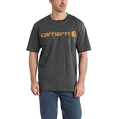 Carhartt Men's Desert Orange Snow Heather Loose Fit Heavyweight Short-Sleeve Logo Graphic T-Shirt