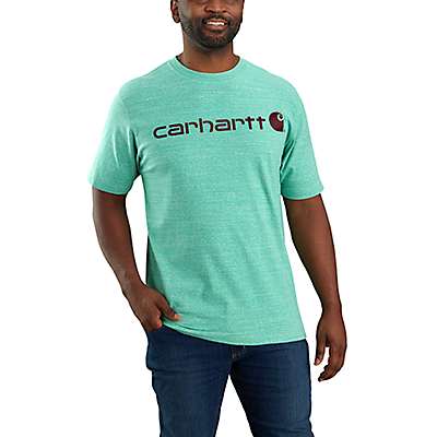 Carhartt Men's Sea Green Snow Heather Loose Fit Heavyweight Short-Sleeve Logo Graphic T-Shirt