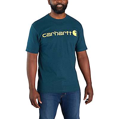 Carhartt Men's Night Blue Heather Loose Fit Heavyweight Short-Sleeve Logo Graphic T-Shirt