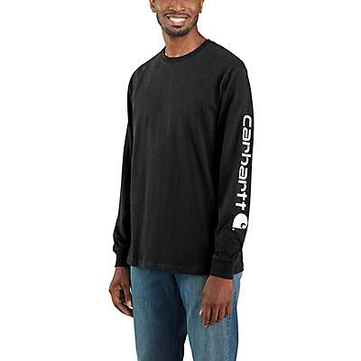 Carhartt Men's Black Loose Fit Heavyweight Long-Sleeve Logo Sleeve Graphic T-Shirt