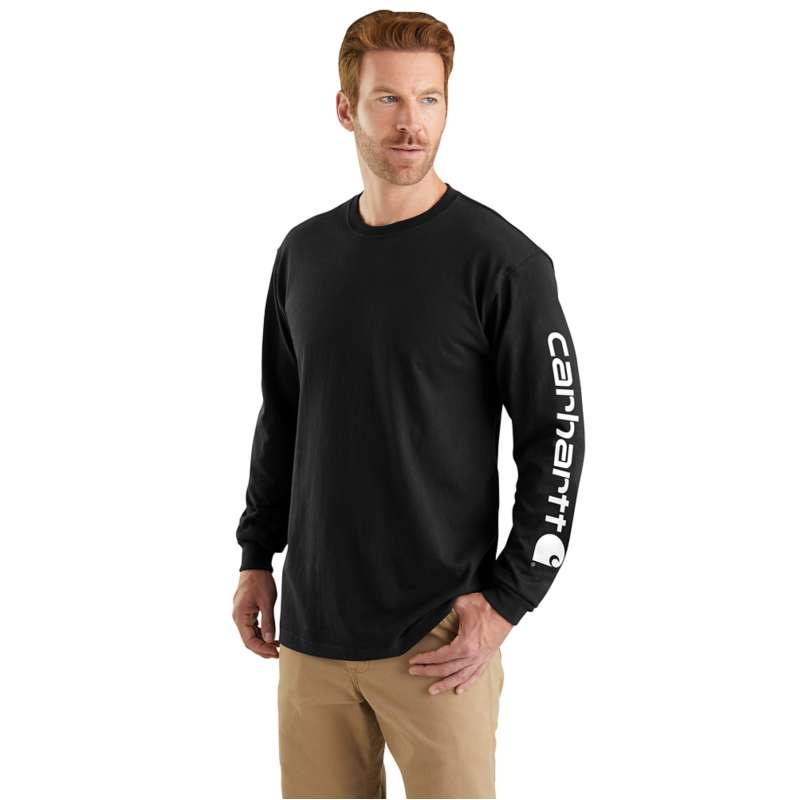 Carhartt  Black Loose Fit Heavyweight Long-Sleeve Logo Sleeve Graphic T-Shirt