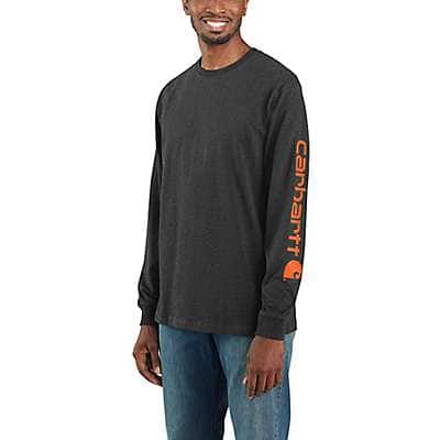 Carhartt Men's Black Loose Fit Heavyweight Long-Sleeve Logo Sleeve Graphic T-Shirt