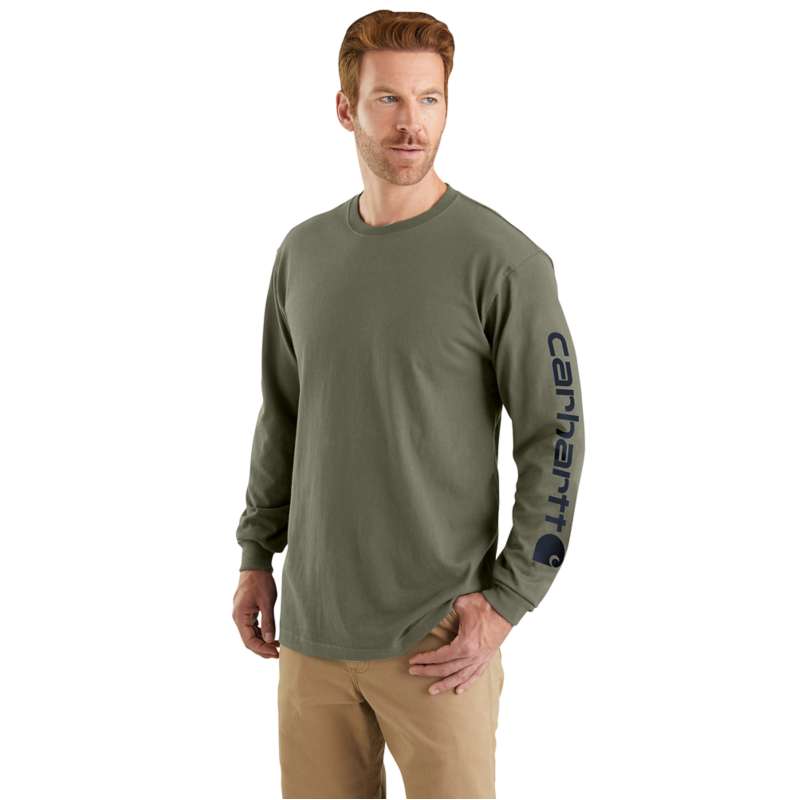 Carhartt  Dusty Olive Loose Fit Heavyweight Long-Sleeve Logo Sleeve Graphic T-Shirt