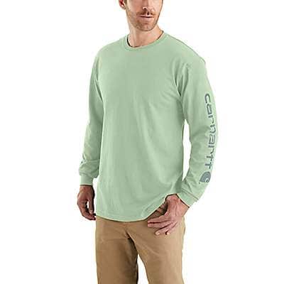 Carhartt Men's Soft Green Loose Fit Heavyweight Long-Sleeve Logo Sleeve Graphic T-Shirt