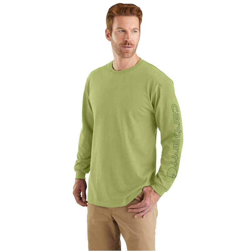 Carhartt  Algae Green Loose Fit Heavyweight Long-Sleeve Logo Sleeve Graphic T-Shirt