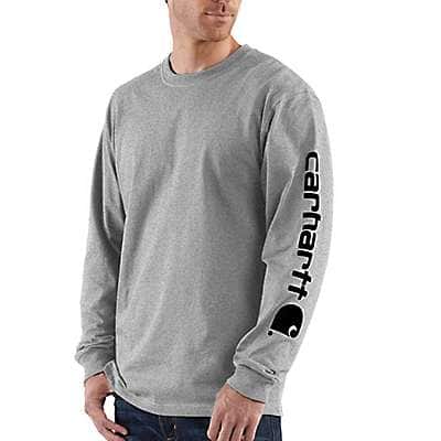 Carhartt Men's Navy Loose Fit Heavyweight Long-Sleeve Logo Sleeve Graphic T-Shirt