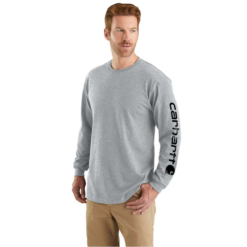 Carhartt  Heather Gray Loose Fit Heavyweight Long-Sleeve Logo Sleeve Graphic T-Shirt