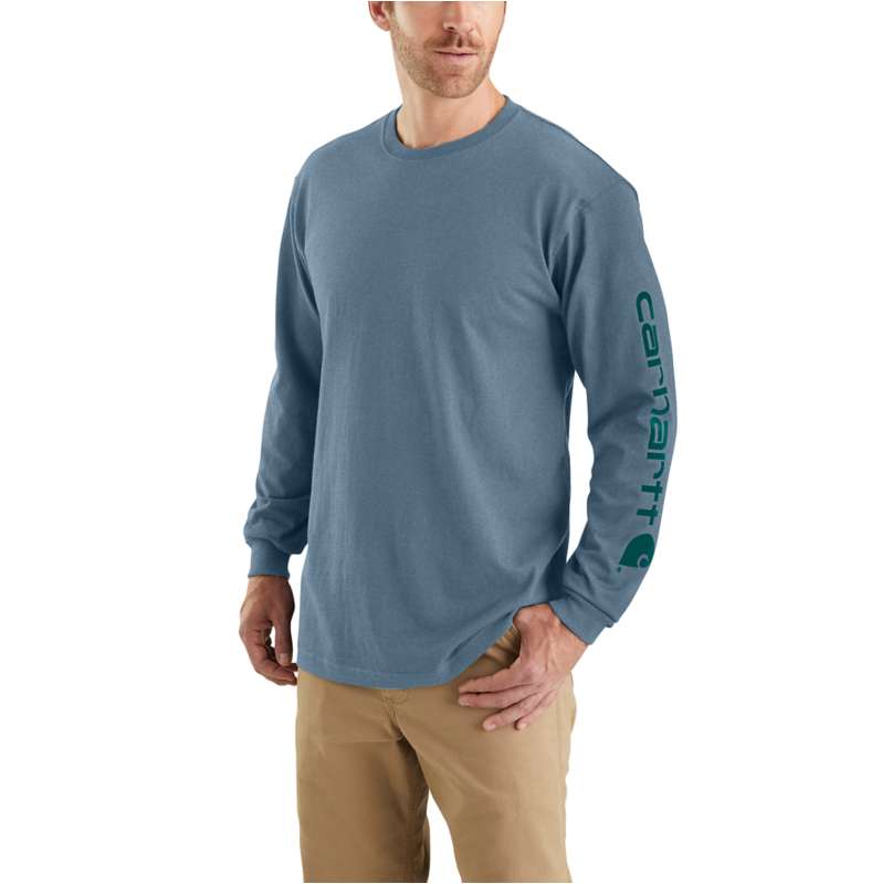 Carhartt  Thundercloud Heather Loose Fit Heavyweight Long-Sleeve Logo Sleeve Graphic T-Shirt