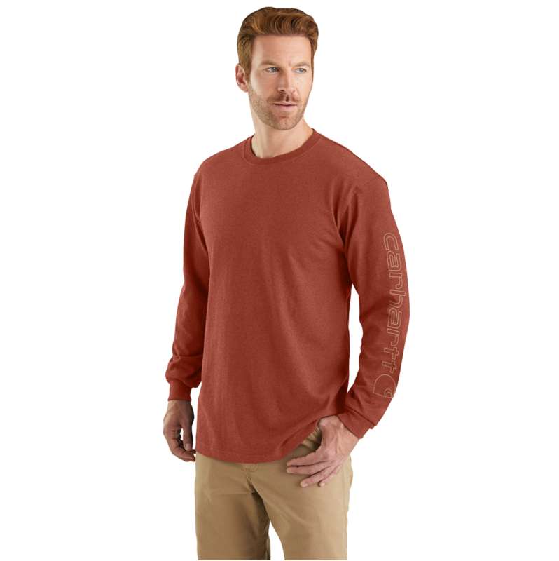 Carhartt  Saddle Red Heather Loose Fit Heavyweight Long-Sleeve Logo Sleeve Graphic T-Shirt