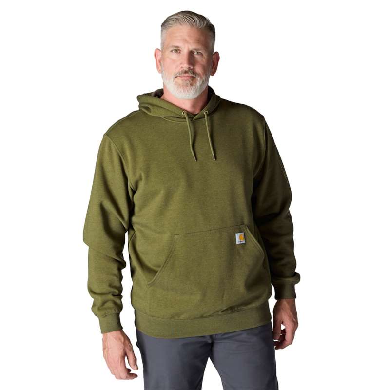 Carhartt  Dark Bronzed Green Heather Loose Fit Midweight Logo Sleeve Graphic Hoodie