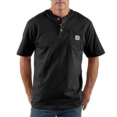 Carhartt Men's Black Loose Fit Heavyweight Short-Sleeve Pocket Henley T-Shirt